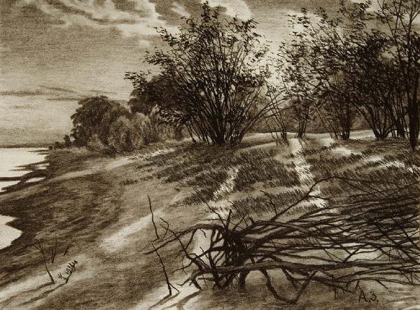 Пейзаж графическими материалами