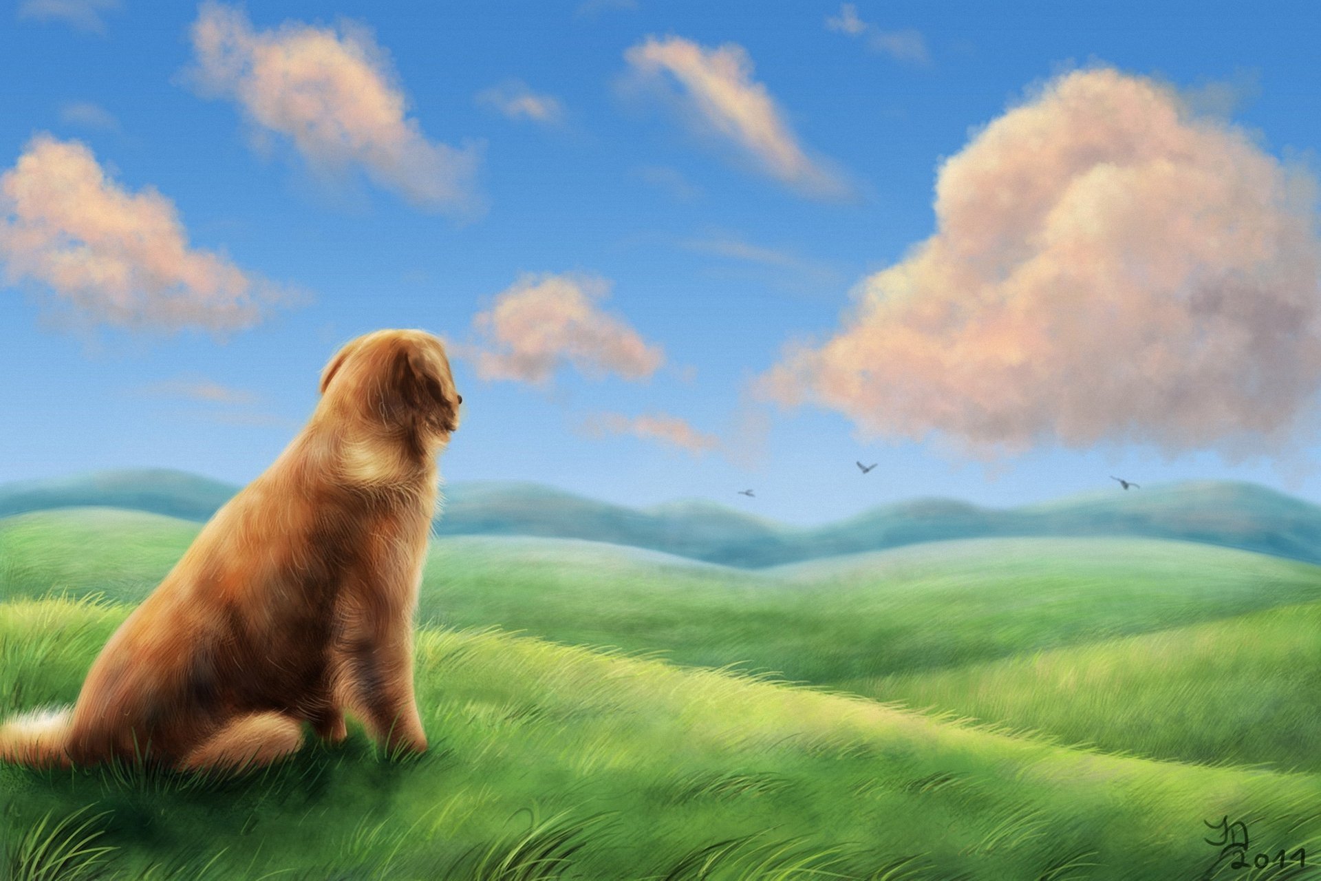 Собака на фоне пейзажа