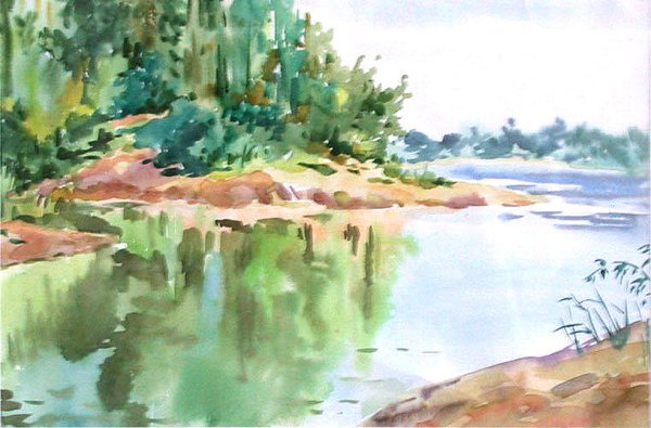 Река акварелью