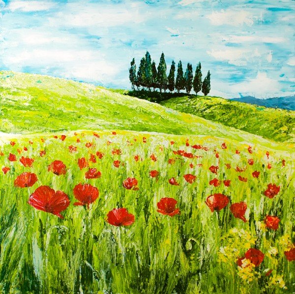 Поле цветов гуашью