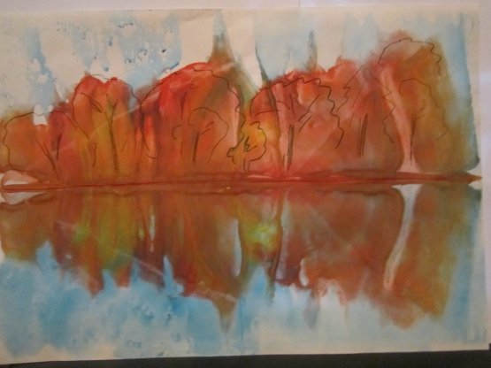 Осенний пейзаж техника монотипия