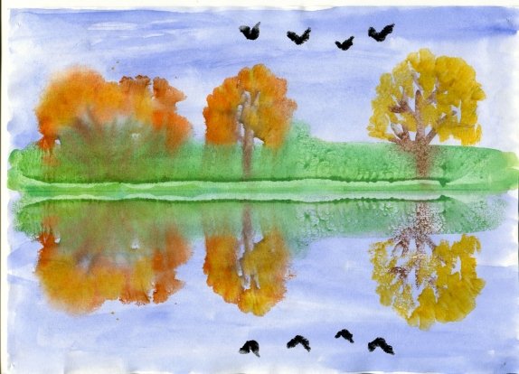 Рисование отражение в воде монотипия