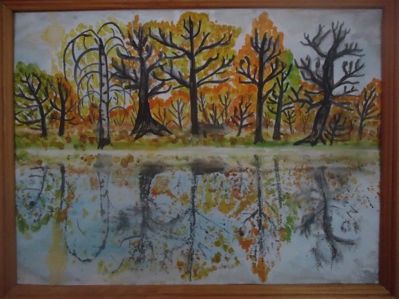 Монотипия Пейзажная осень