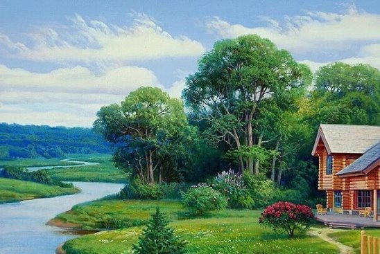 Пейзаж дом с деревом