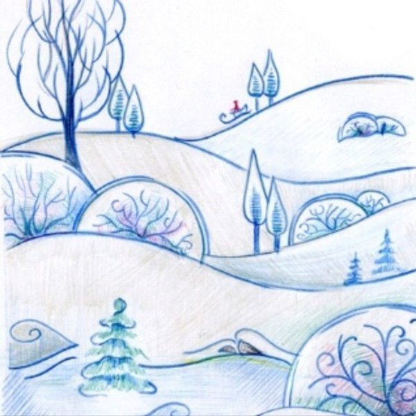 Легкие новогодние пейзажи для срисовки (48 фото)