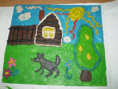 Пейзаж деревни пластилином