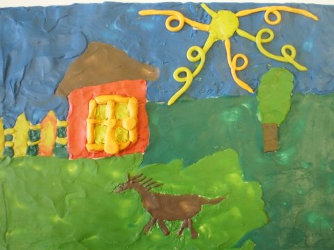 Пейзаж деревня из пластилина