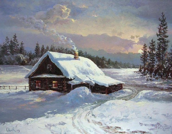 Пейзаж с избушкой