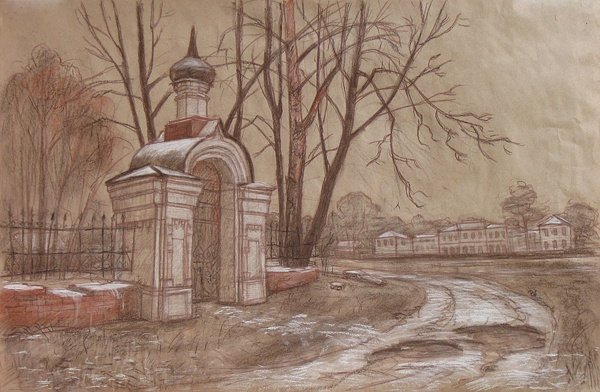 Пейзаж пастелью, углем, сангиной