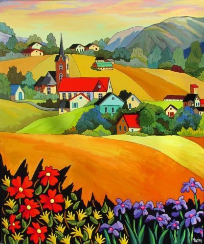 Стилизованный деревенский пейзаж