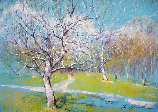 Весенний пейзаж цветными карандашами