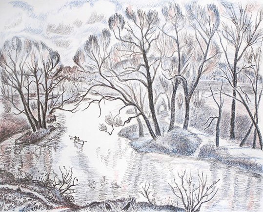 Весенний пейзаж карандашом