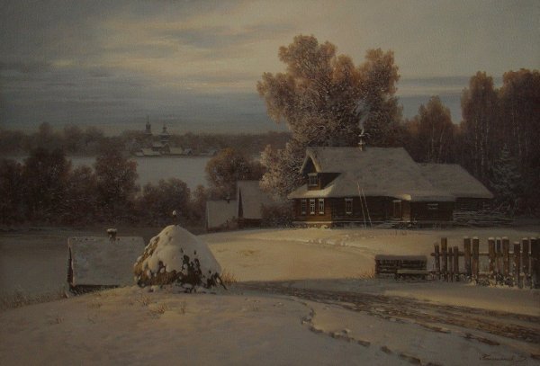 Зима в деревне живопись (47 фото)