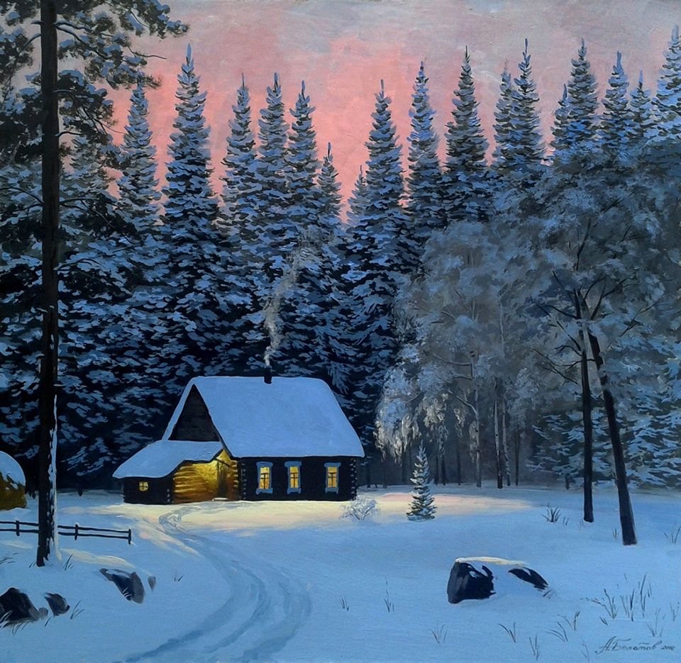 Александр Болотов художник в зимнем лесу