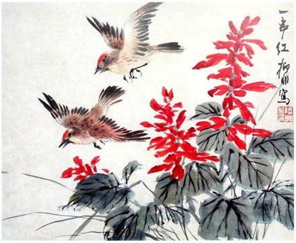Китайская живопись цветы и птицы гохуа