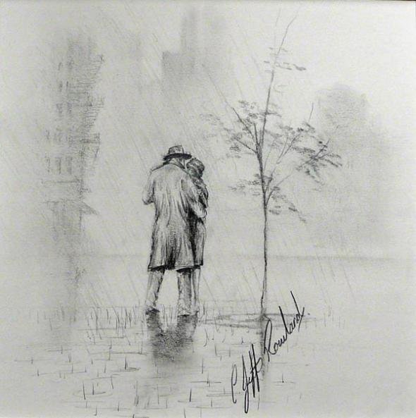 Дождливый пейзаж карандашом
