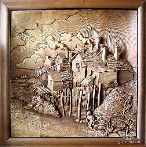 Панно деревня резьба