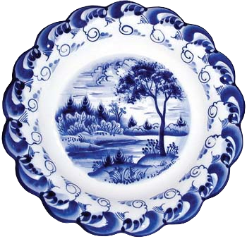 Зимний пейзаж гжельской росписью