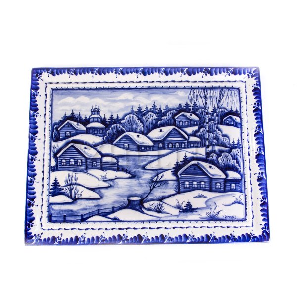 Пейзаж в технике гжельской росписи