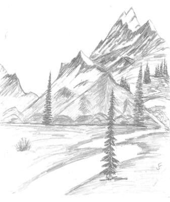 Пейзаж горы карандашом