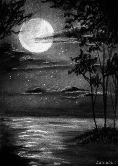 Чёрно-белый пейзаж гуашью