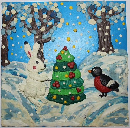 Зимний пейзаж из пластилина