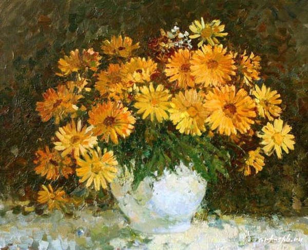 Календула маслом на холсте