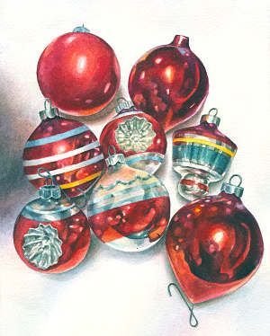 Елочные игрушки акварель Залегина