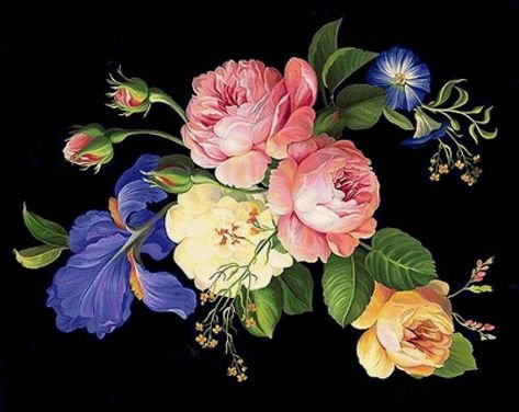Цветы на черном фоне живопись