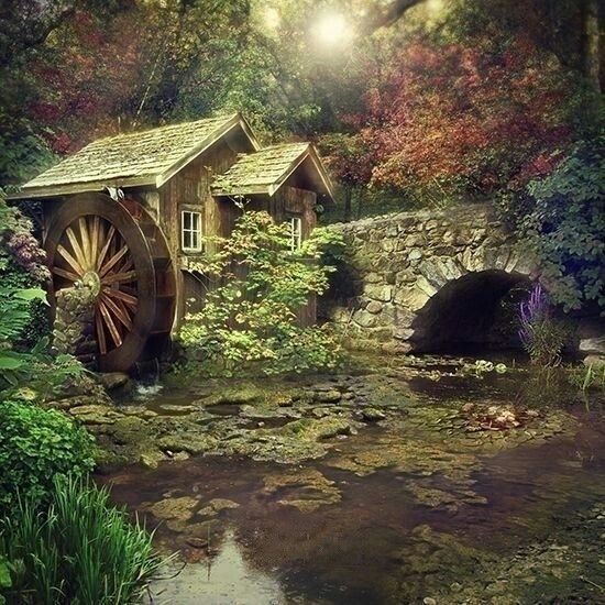 Пейзаж с водяной мельницей