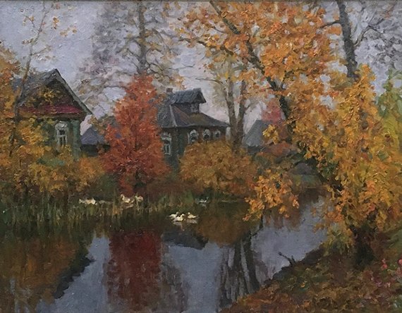 Церковь в Абрамцево маслом