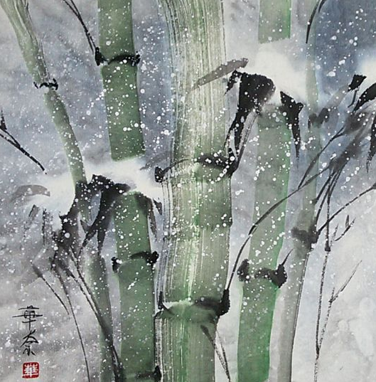 Суми-э зимний пейзаж