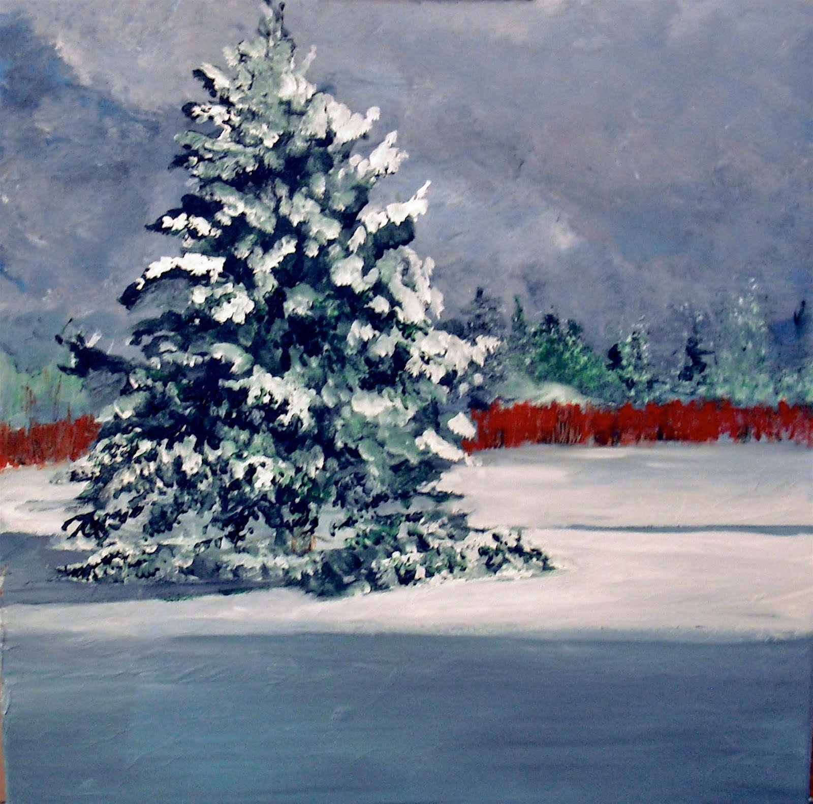 Зимние елки живопись