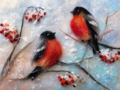 Шерстяная акварель Снегири