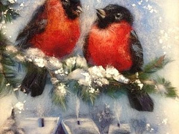 Живопись шерстью Снегирь