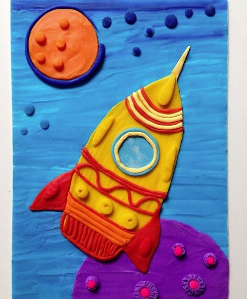 Космос из пластилина на картоне