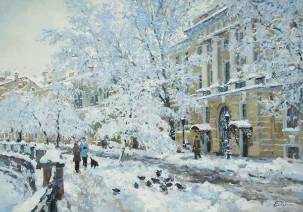 Город зимой живопись