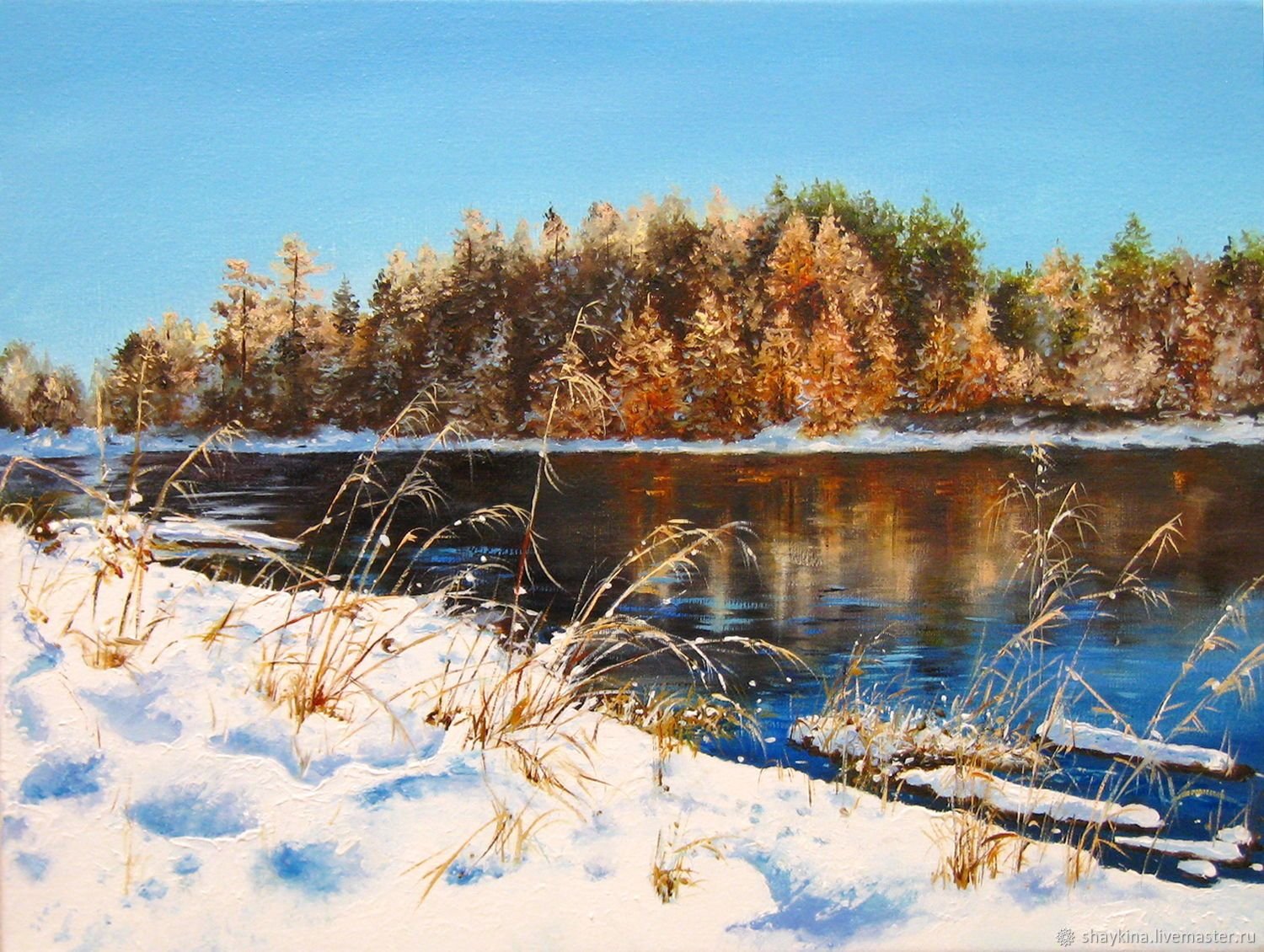 Зимняя река живопись