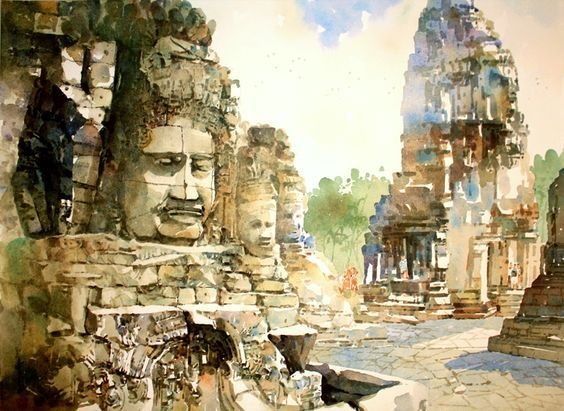 Ангкор ват акварель