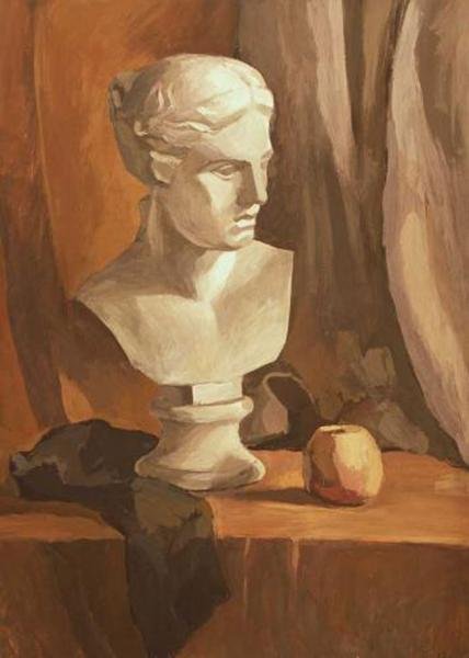 Академическая живопись гризайль с гипсовой головой