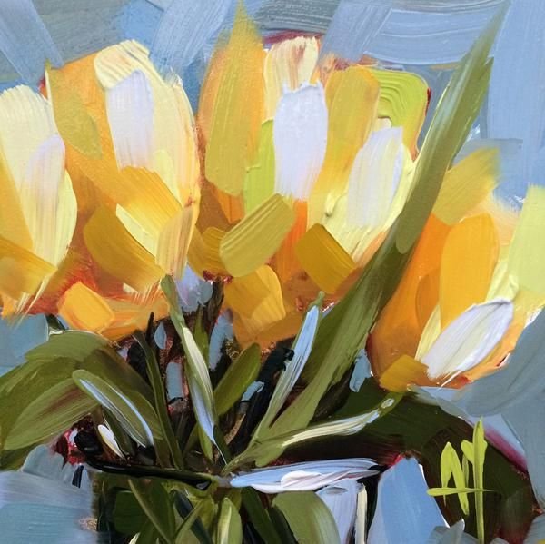 Желтые тюльпаны мастихином