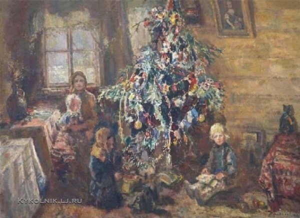 Живопись новый год Рождество елка