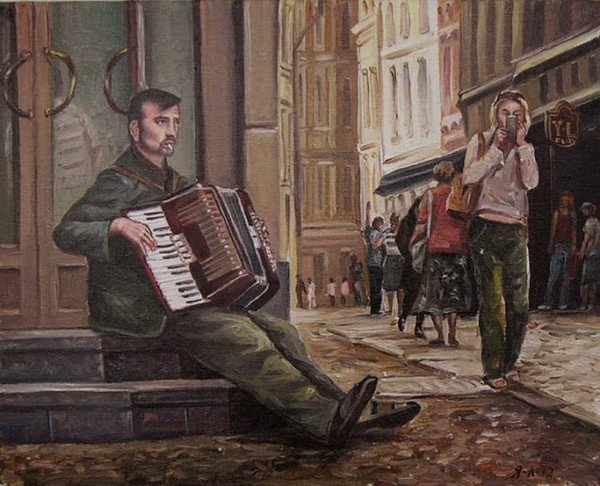 Живопись девушка с аккордеоном