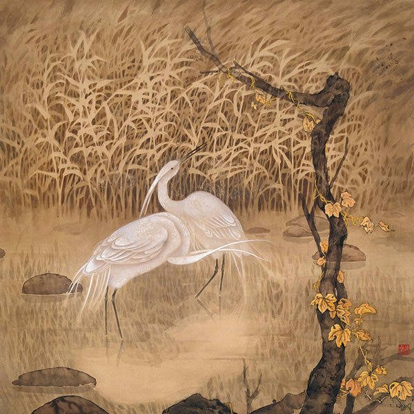 Китайская живопись Журавли и Цапли