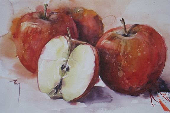 Яблоки акварелью Аля Прима