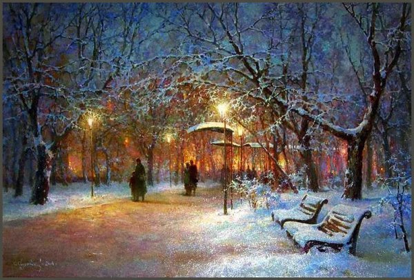 Снегопад живопись