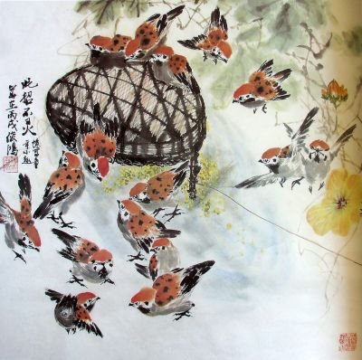 Воробей в японской живописи