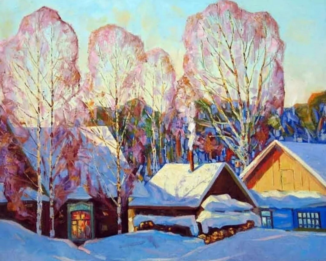 Зимний Солнечный пейзаж в живописи