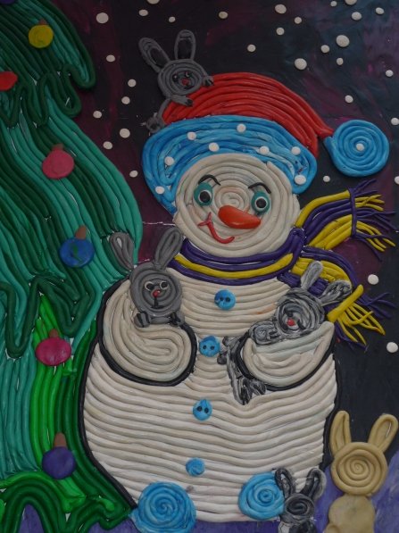 Новогодняя аппликация из пластилина