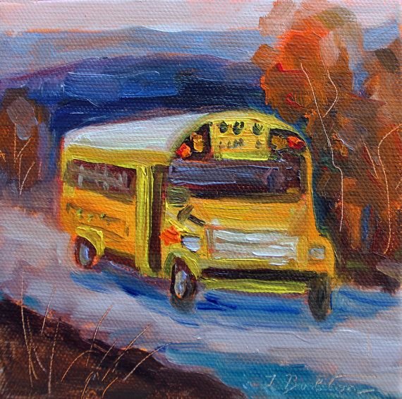 Школьный автобус акварель